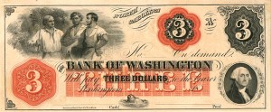 $3 Note of Bank of Washington, North Carolina - Obsolete Bank Note - Paper Money